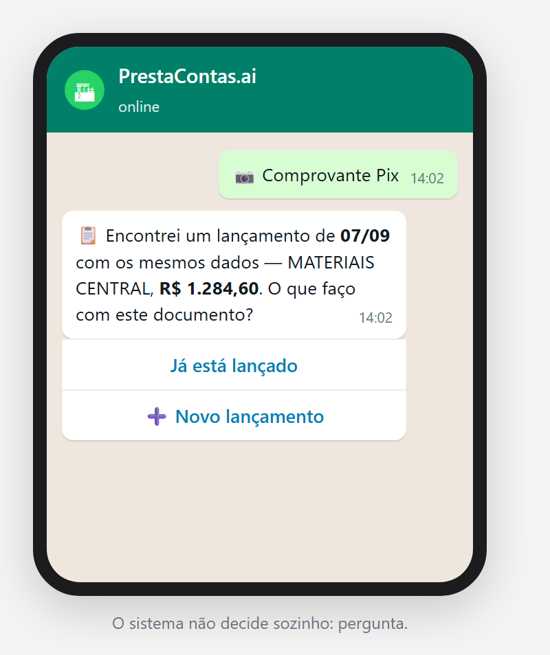 A pergunta: o lançamento que já existe, com «Já está lançado» ou «Novo lançamento».