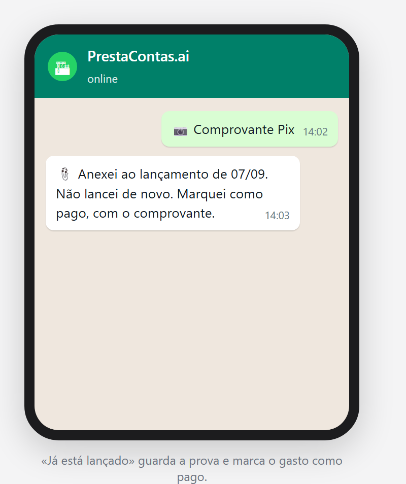 O resultado de «Já está lançado»: nada foi lançado de novo, e o gasto ficou marcado como pago.